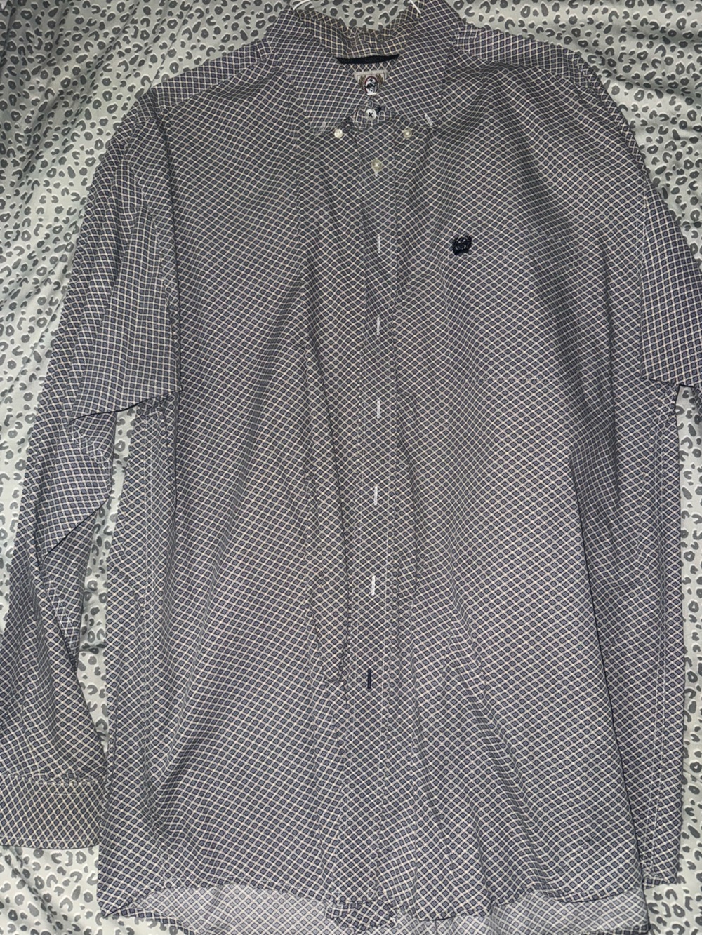 Cinch Men’s Navy and White Geometric Button-Down Shirt